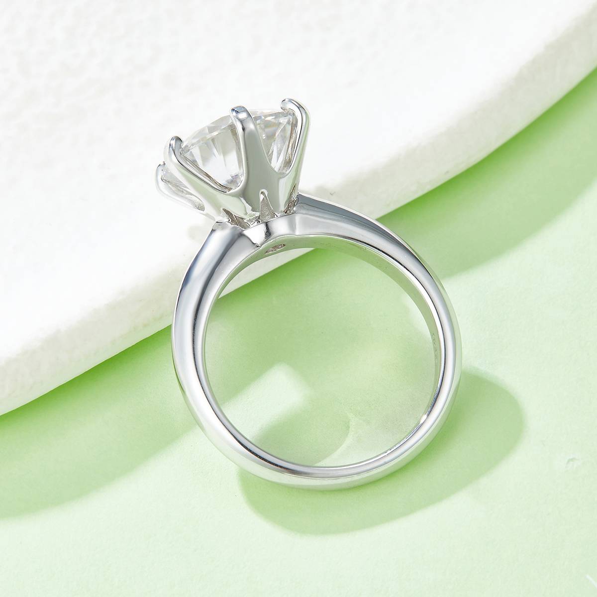 Light Arm T Home Six Claw S925 Silver Plated Platinum Moissanite Diamond Women's Ring 5.0 Carat D-Class